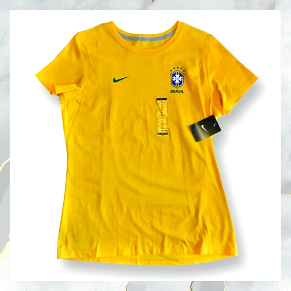 NWT! Nike Brasil Slim Fit T-shirt BRAZIL CBF YELLOW Soccer Women's Size XL